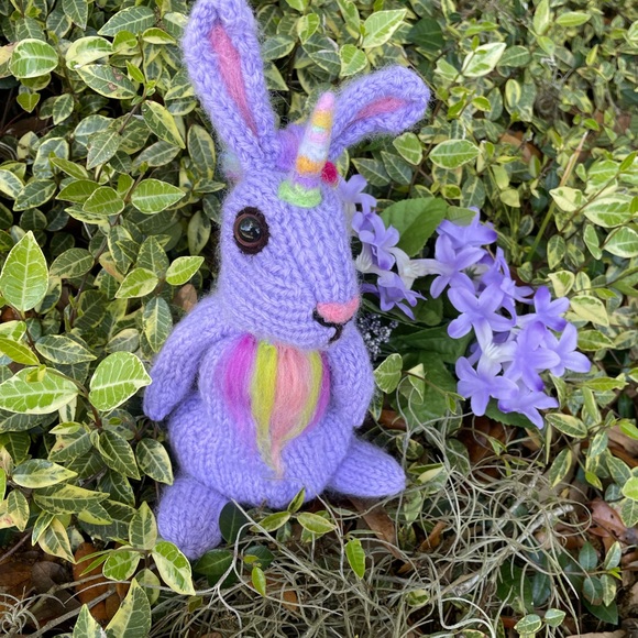 Hand crafted knit and needle felted unicorn magical  bunny rabbit stuffed animal - Picture 2 of 10